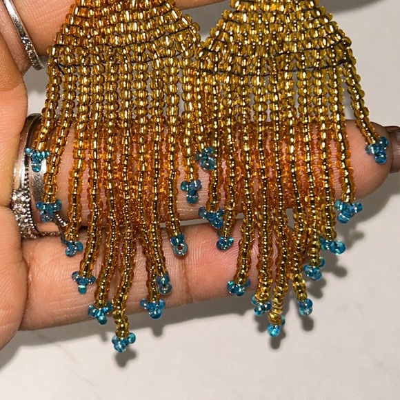 Chic Gold and Blue Dangle Earrings - Picture 2 of 3